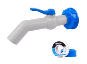 PP kohoutek 45° s připojením IBCS60x6 pro 32mm hadici + PTFE páska