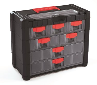 Plastový organizér závěsný MULTICASE CARGO 400x200x326 mm - barva: černá/ červené úchyty