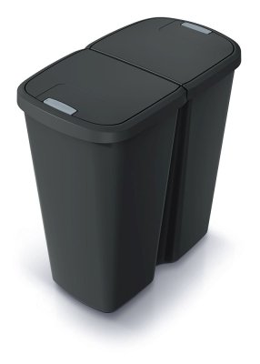 Odpadkový koš COMPACTA Q DUO - objem: 45 l, barva: recyklovaná černá s černým víkem