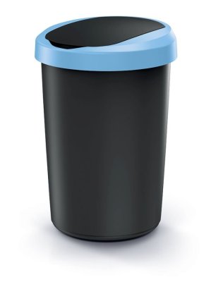 Odpadkový koš COMPACTA R FLAP - objem: 40 l, barva: recykl. černá se světle modrým víkem,